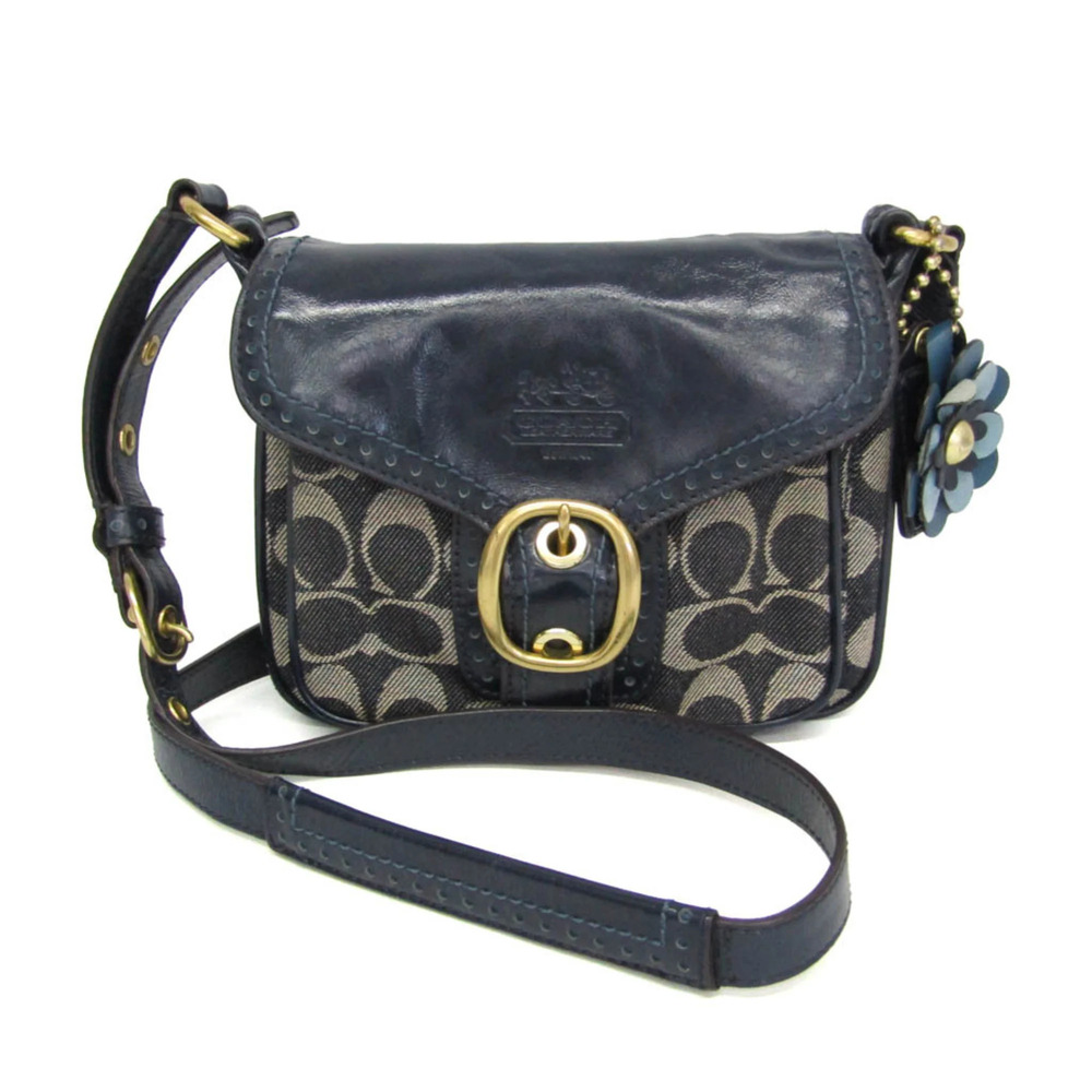 Coach Signature Flower Charm Crossbody Bag 12533 Women's Denim,Patent Leather...